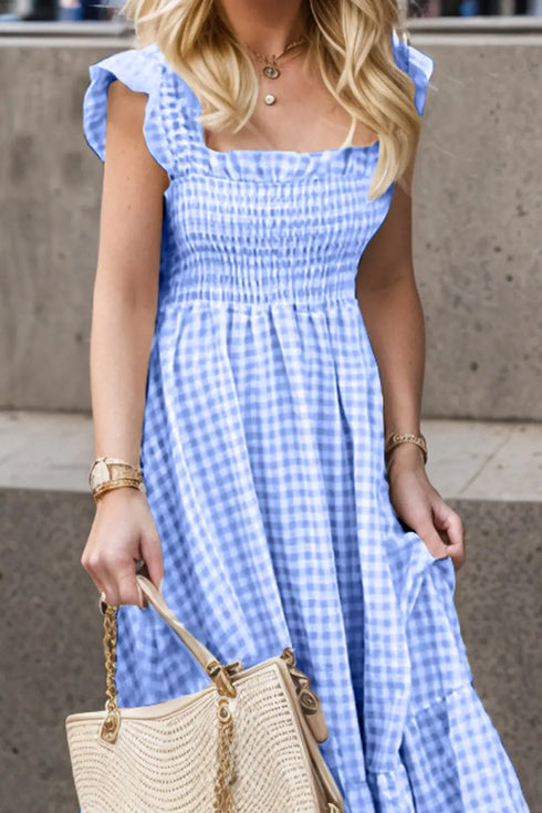 'Orla' Ruffled Plaid Smocked Dress - Celes Fashion